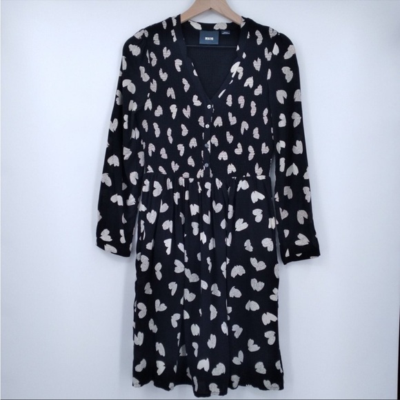 Anthropologie Maeve XSmall Banet black/white heart print smocked dress - Picture 3 of 9
